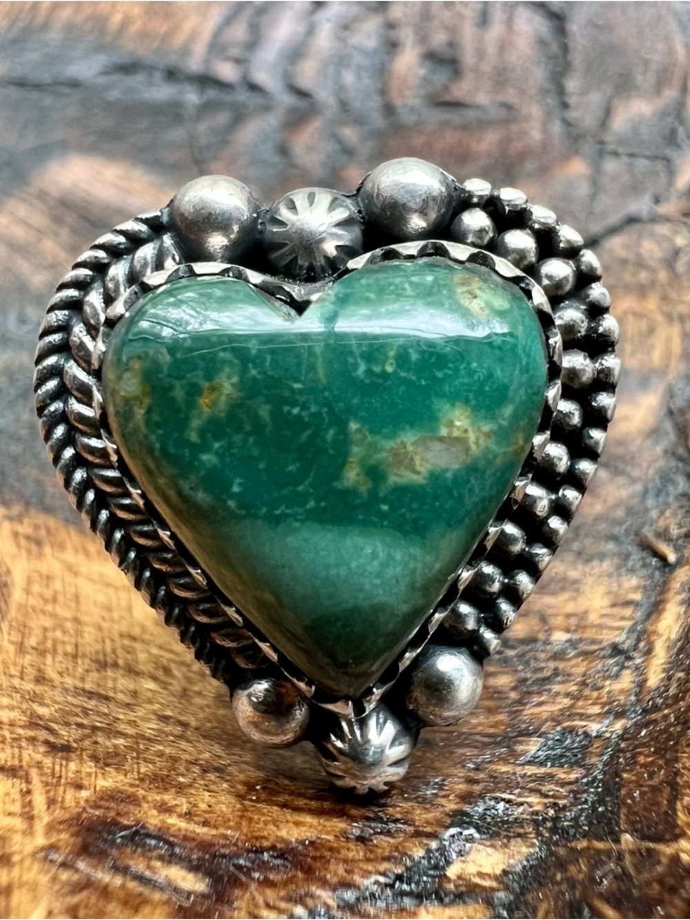 925 Sterling Silver Kingman Turquoise Heart Ring Size 9 Statement